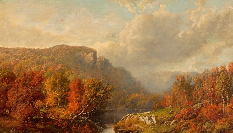 Landscape of autumn hills in cool tones, oil on canvas by William Mason Brown