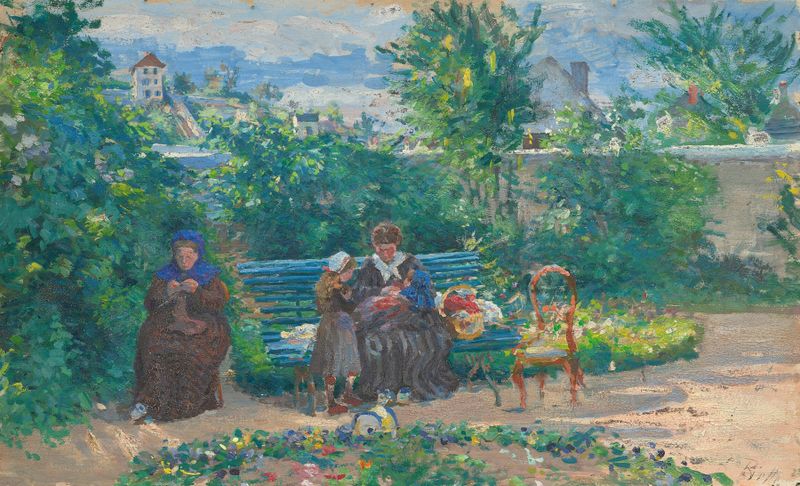 Pintura al óleo de Ludovic Piette que representa un jardín en Pontoise