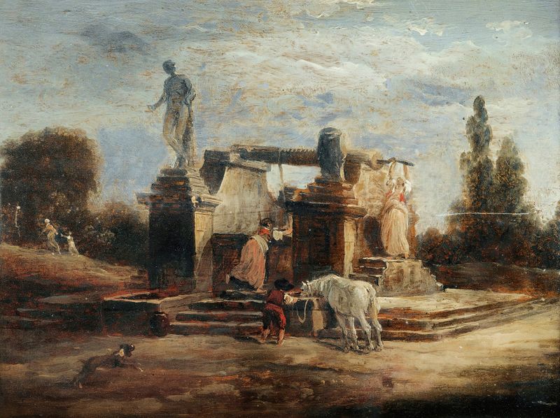 Washerwomen at the fountain, óleo de Hubert Robert