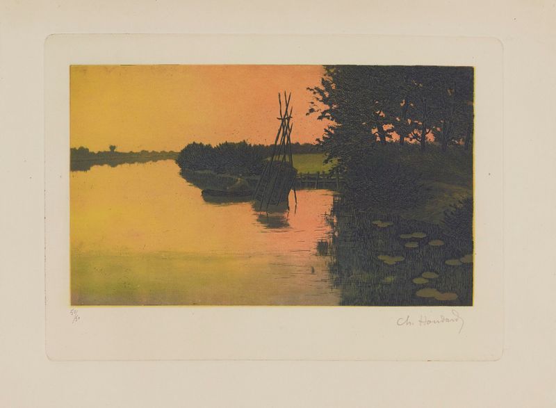 L’Oise à Précy by Charles-Louis Houdard, oil on canvas depicting a tranquil river scene.