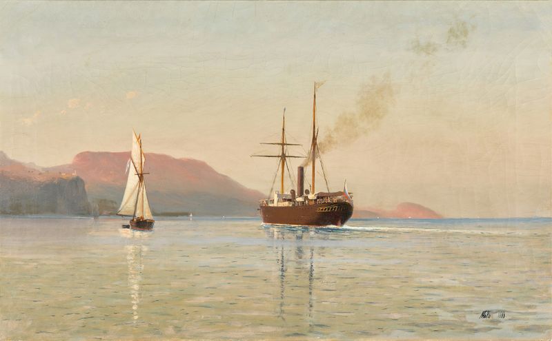 Coastal scene with cliffs and waves, oil on canvas by Lev Felixovich Lagorio