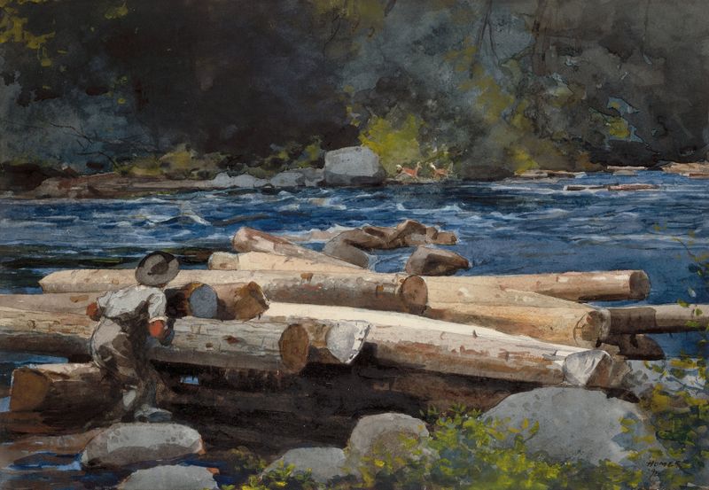 Pintura al óleo Hudson River de Winslow Homer que representa un paisaje fluvial con colores vibrantes