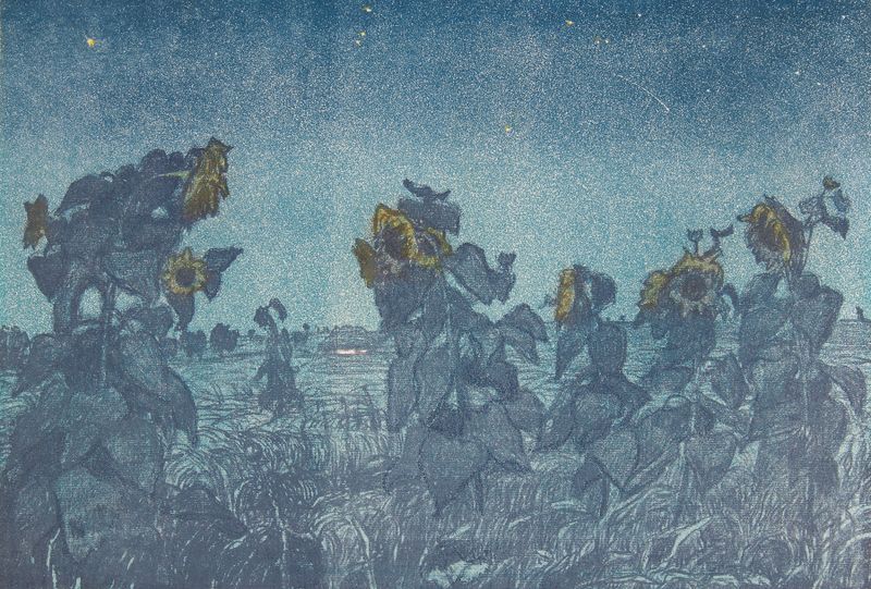 Sunflowers by Jan Wojnarski, oil painting featuring vibrant yellow flowers