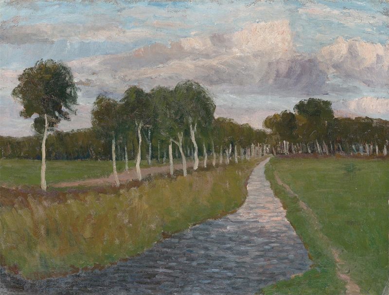 Evening at Moor channel II, oil on canvas by Fritz Overbeck, depicting a tranquil moor landscape at dusk.