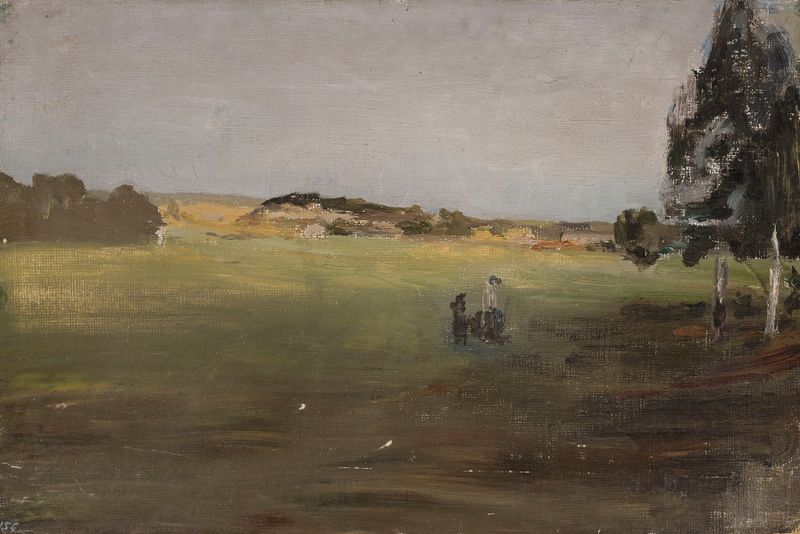Paisagem impressionista de Jan Ciągliński, retratando um rio luminoso ao crepúsculo.