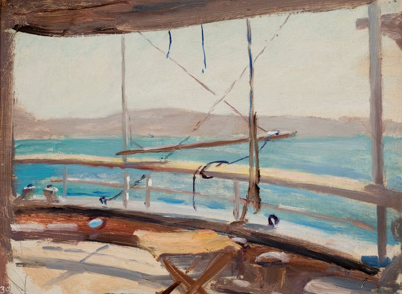 Pintura a óleo de Jan Ciągliński que retrata barcos no Bósforo ao pôr do sol.
