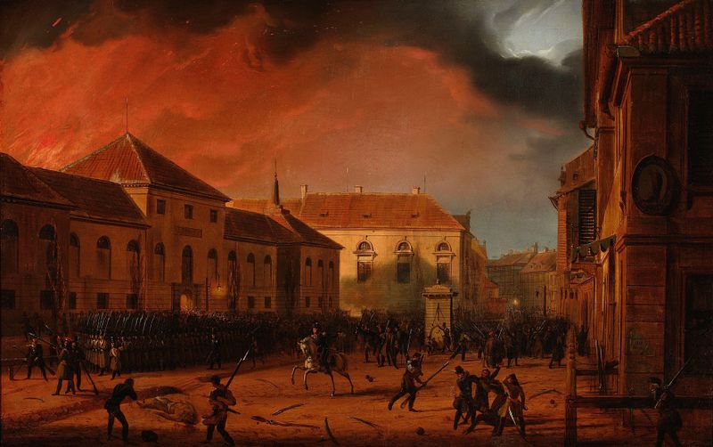 Escena histórica de La toma del Arsenal de Varsovia de Marcin Zaleski, óleo sobre lienzo