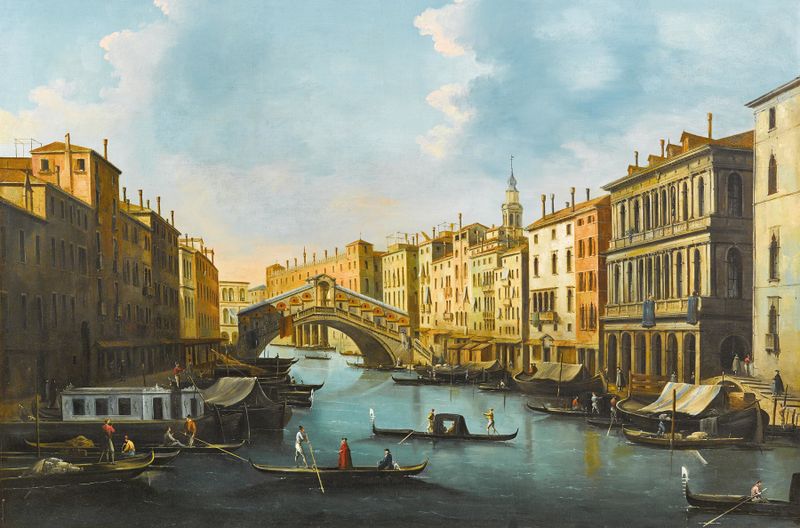 Venice, the Grand Canal with the Rialto Bridge, oil on canvas by Giuseppe Bernardino Bison