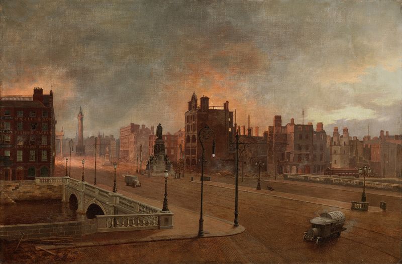 After the Bombardment de Archibald McGoogan, expressionismo, retratando ruínas com jogo de luz e sombra