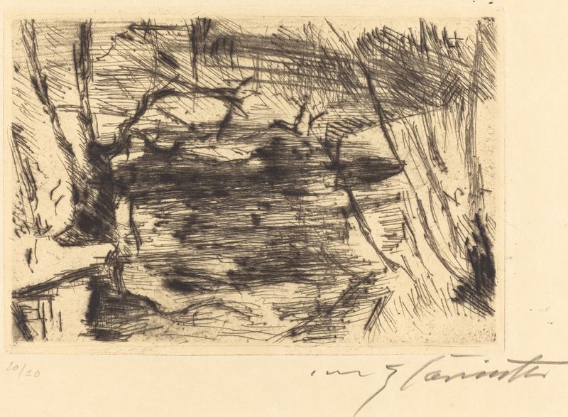 The New Lake by Lovis Corinth, impressionism, depicting a serene lake with vibrant greens and blues.