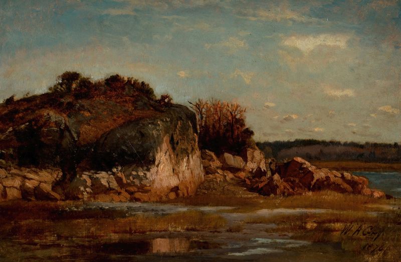 Marine scene depicting dawn light on water, oil painting by Winckworth Allan Gay, 1876
