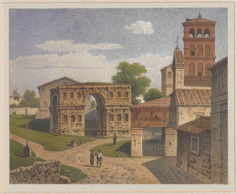 Arco de Jano, uma cena de arquitetura de Arthur Blaschnik, pintura a óleo