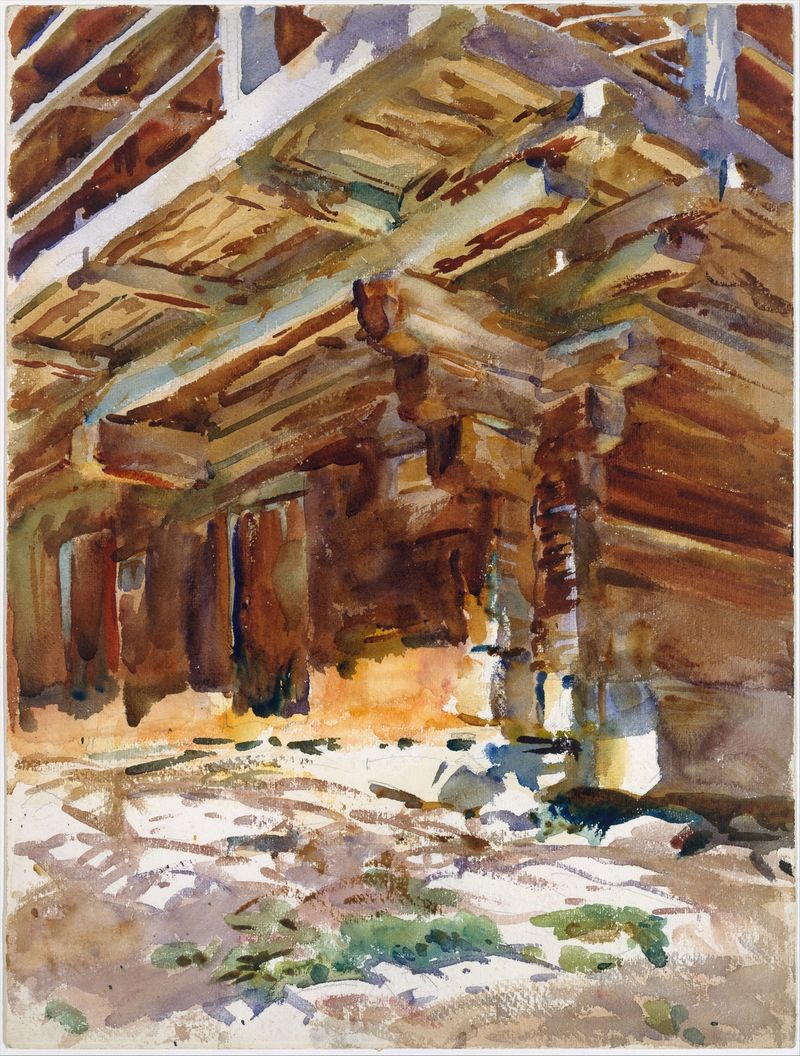 Paisagem de Abriès por John Singer Sargent, retratando pedras desgastadas e luz do sol, pintura a óleo.