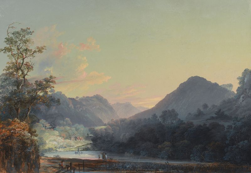 Tranquil landscape with gentle slopes and soft greens, oil on canvas by Johann Baptist Stuntz