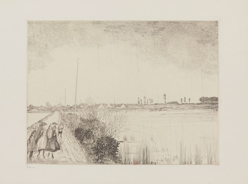 Children walking along a road in an oil painting by Jean-Émile Laboureur