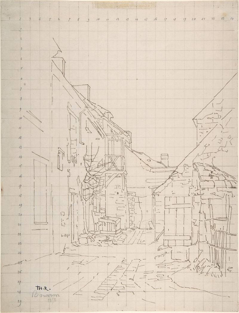 Callejón entre casas, óleo sobre lienzo de Théodore Rousseau
