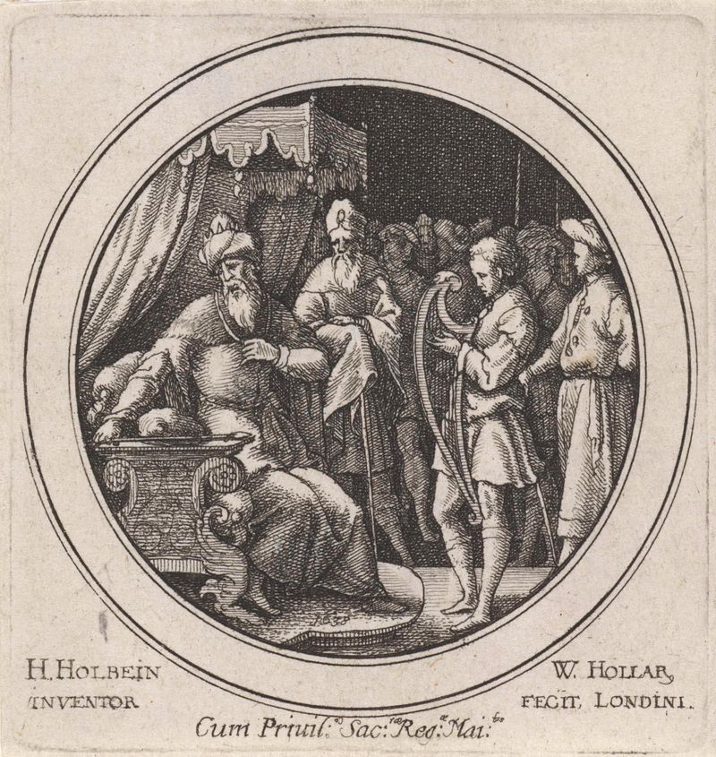 David tocando harpa para Saul, gravura de Wenceslaus Hollar