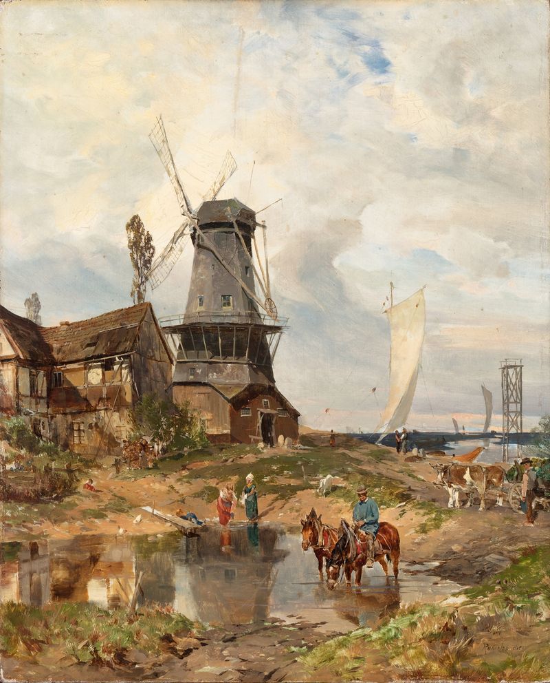 Paisaje con un molino de Joseph Rummelspacher, pintura al óleo