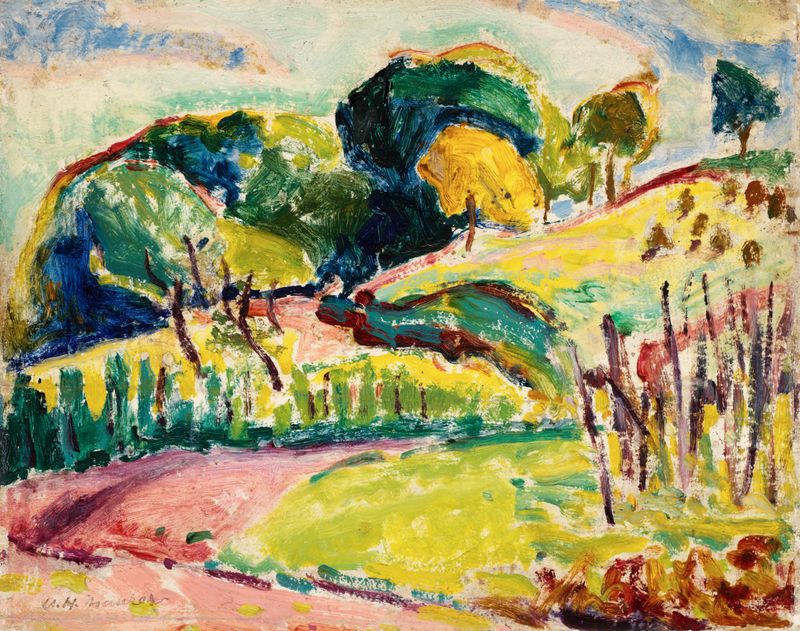 Hills by Alfred Henry Maurer, oil on canvas depicting soft, undulating hills.