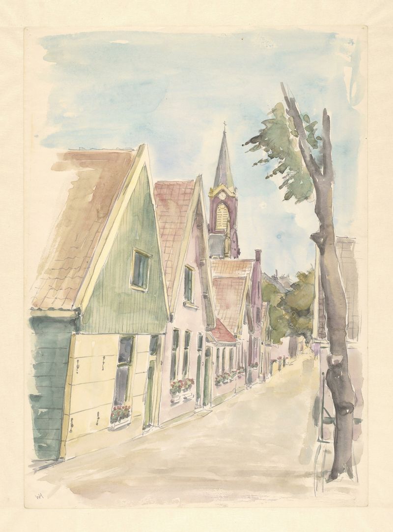 Landscape by Wim Hagemans, modernism, depicting vibrant greens and muted browns with a distant horizon.