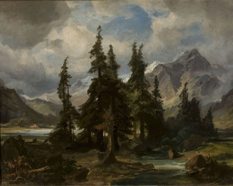 Mountain landscape by Friedrich Preller the Elder, oil on canvas