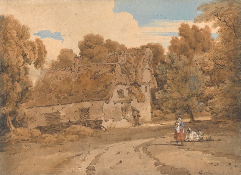 Paisagem de Turver’s Farm, Wimbish, Essex de Thomas Girtin, pintura a óleo
