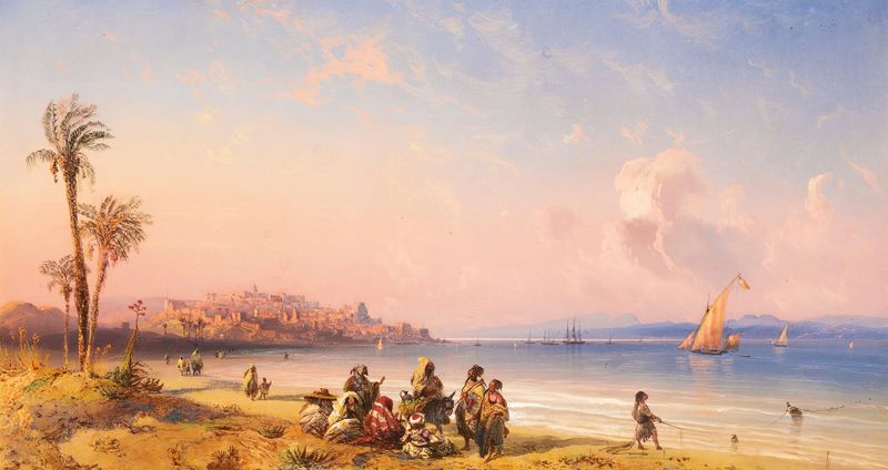 Marine scene with azure waters and waves by Carlo Bossoli, oil on canvas
