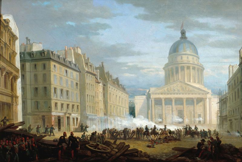Cena histórica de rua com o Panthéon, pintura a óleo de Edward Gabé