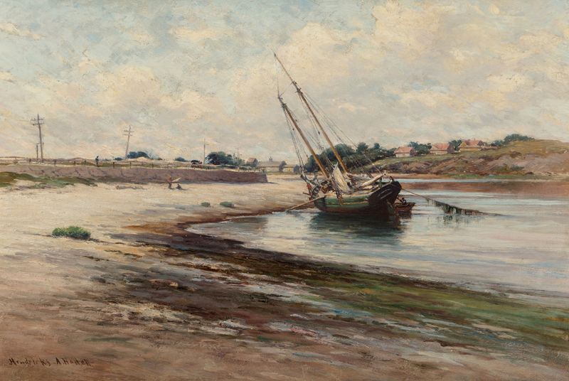 Escena marina que representa el océano y el cielo, óleo de Hendricks A. Hallett, 1885