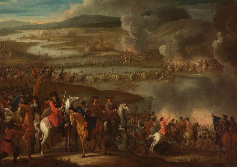 Escena histórica de batalla con guerreros en conflicto, de Jan Peter van Bredael II