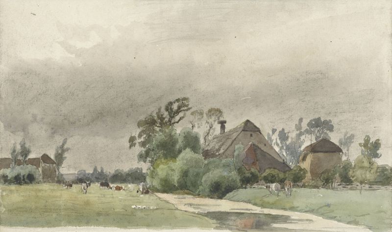 Canal leading to a farm, oil painting by Julius Jacobus van de Sande Bakhuyzen