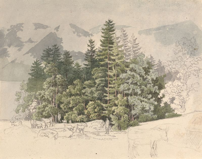 Alpine Landscape by Friedrich Salathé, unknown medium, depicting serene mountains and a pastel sky.