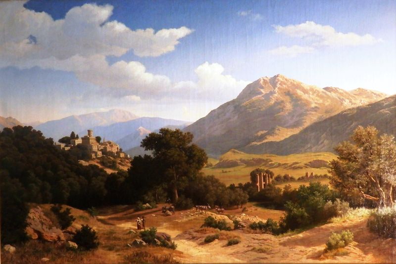 Paisagem nas Montanhas Sabinas, óleo sobre tela de Arnold Overbeck
