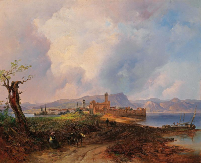 Landscape of Lake Garda with cliffs, by Anton Hansch, medium unknown