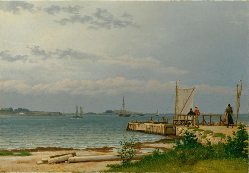 Vista para Koster do cais em Kallehave, pintura a óleo de Christoffer Wilhelm Eckersberg