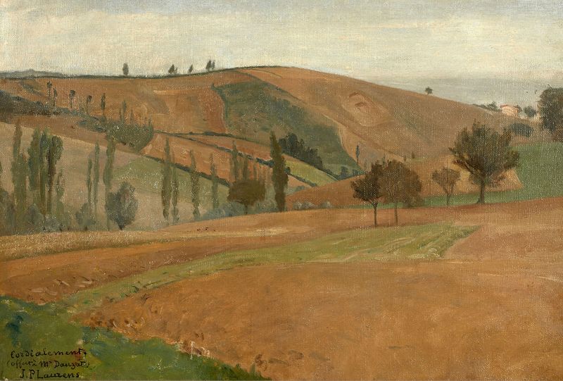 Paisagem de Jean-Paul Laurens, representando uma cena pastoral serena em pintura a óleo.