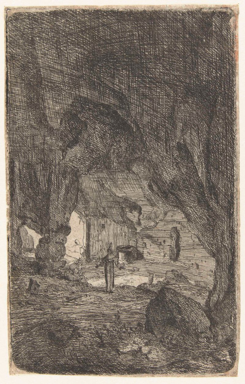 Interior of a grotto, etching by Bartholomeus Breenbergh
