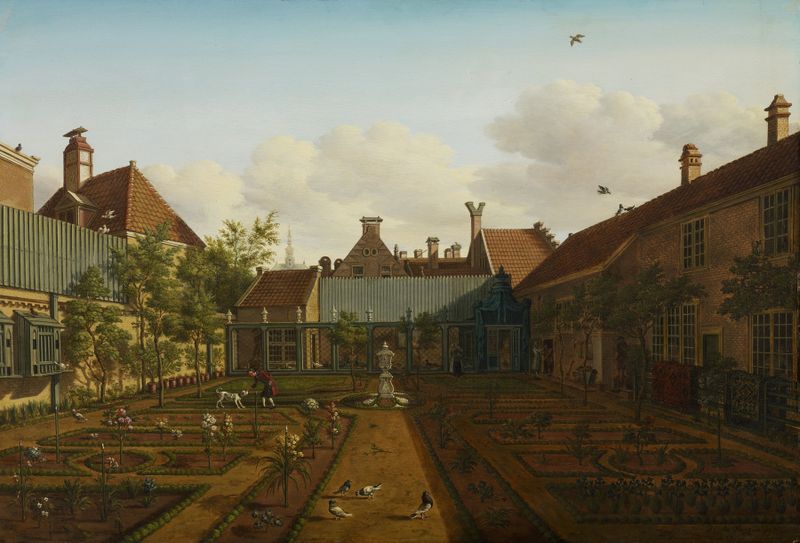 View of a town house garden in The Hague, oil on canvas by Paulus Constantijn la Fargue