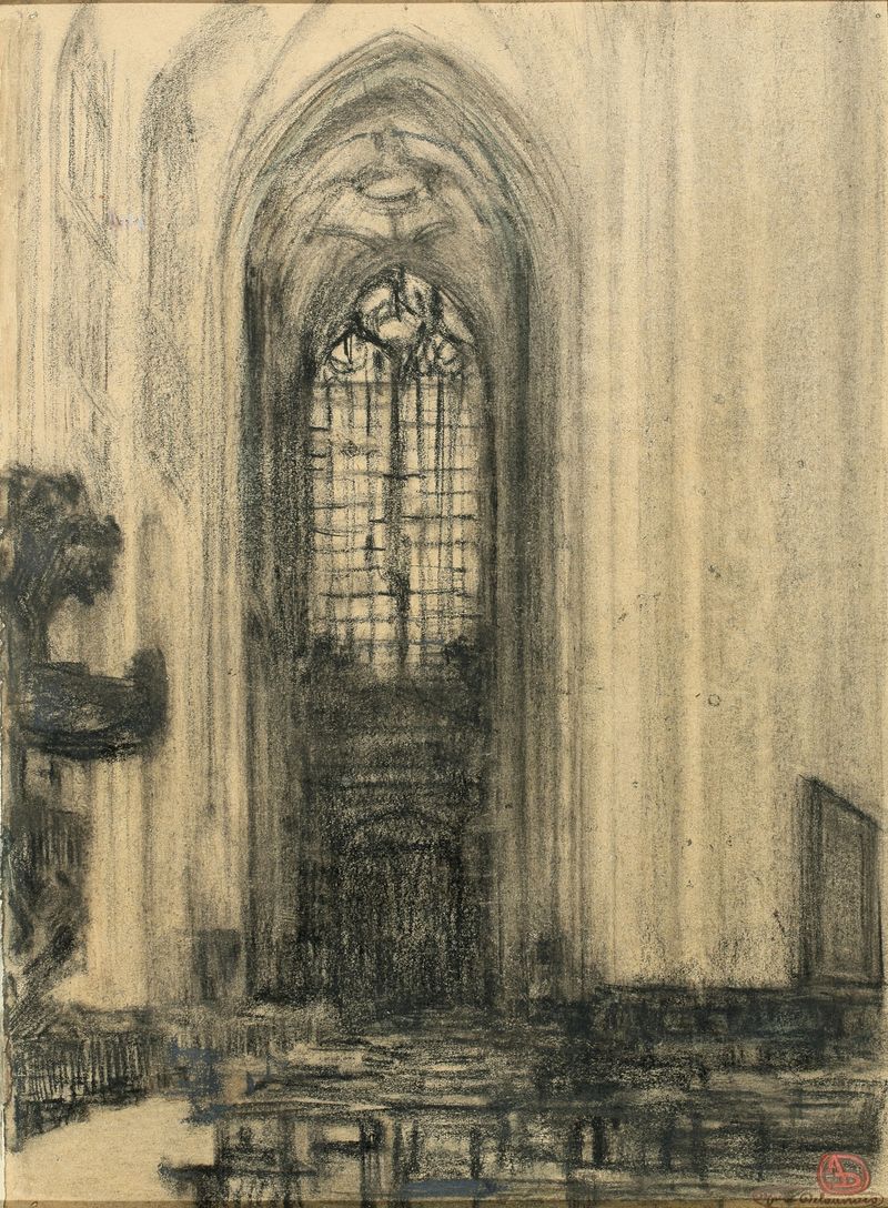 Interior of Saint-Peter’s Church in Louvain by Alfred Delaunois, oil painting