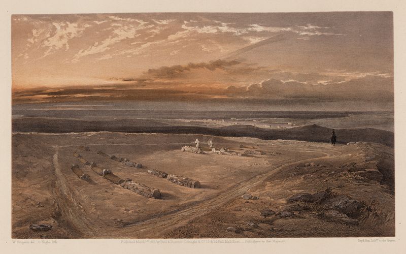 Escena de cementerio con lápidas de William Simpson, 1855