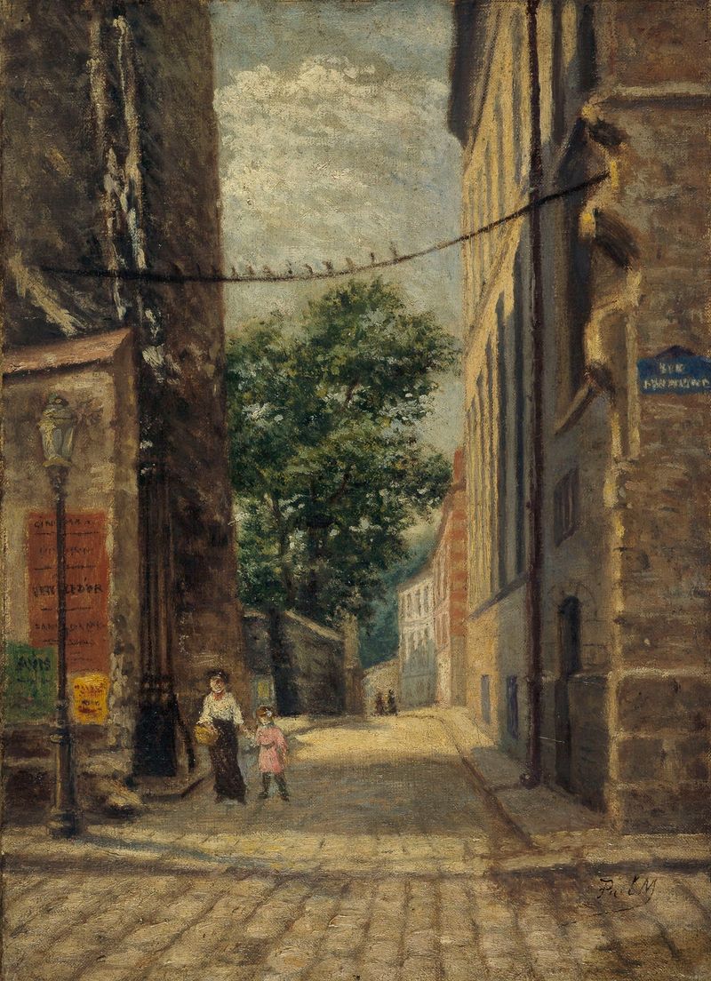 La rue Rataud, au coin de la rue Lhomond by Paul Martellière, impressionism, genre scene
