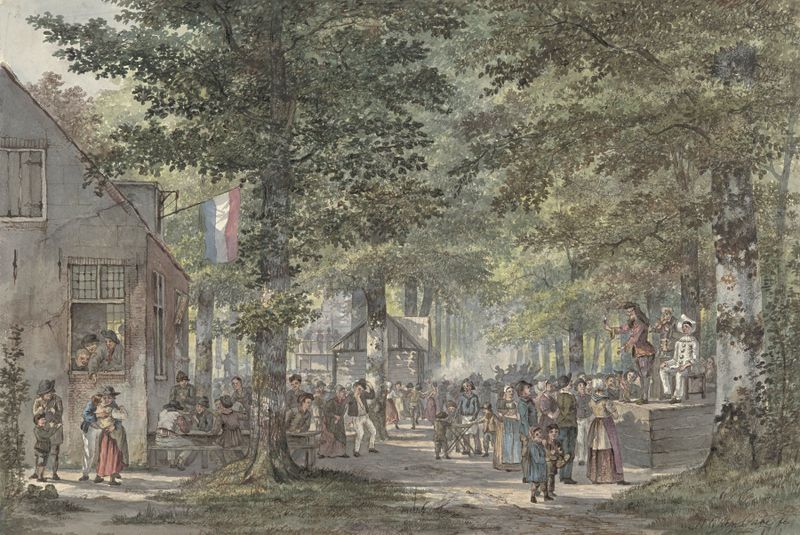 Genre scene depicting a festival in a lush landscape, oil painting by Hendrik Gerrit ten Cate