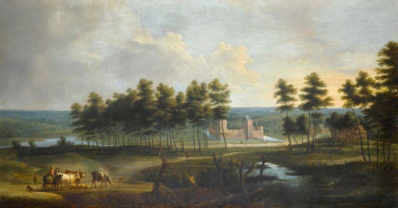 Paisagem com o Chateau de Male na névoa, por Lucas van Uden, pintura a óleo