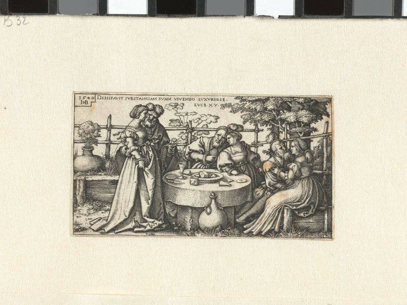Gravura de Hans Sebald Beham de um jovem em um manto expressando arrependimento.
