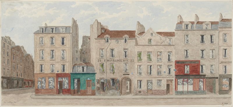 Rue de l’Hôtel Colbert Nº14 à 24 by Jules Gaildrau, oil on canvas depicting urban architecture.