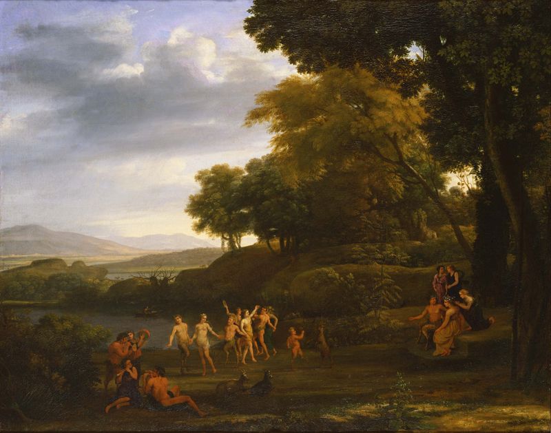 Paisaje con Sátiros y Ninfas de Claude Lorrain, pintura al óleo