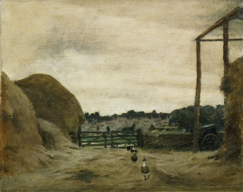 Landscape with a farmhouse and rolling hills, oil painting by Norman Garstin