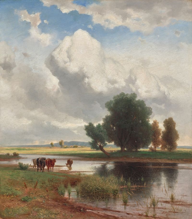 Paisaje con luz dorada de Eduard Peithner von Lichtenfels, pintura al óleo, 1863
