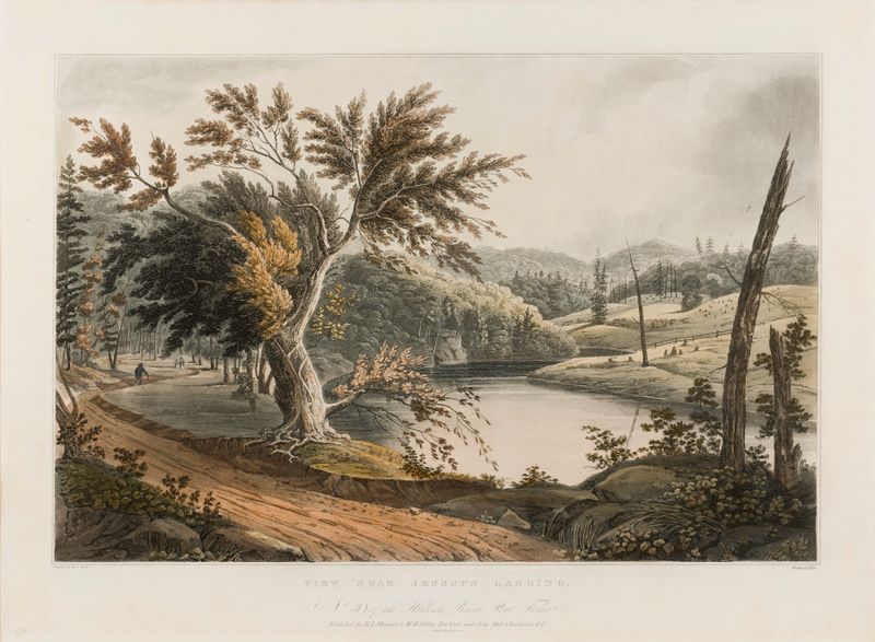 Landscape oil painting by William Guy Wall featuring a river and forest.