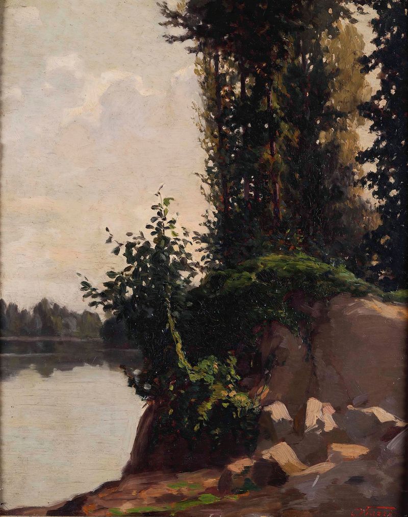 Landscape with rock and vine by Cesare Viazzi, oil painting